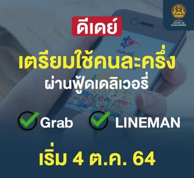 การใช้สิทธิโครงการคนละครึ่งผ่านแพลตฟอร์มฟู้ดเดลิเวอรี่ ดีเดย์ 4 ต.ค. 64