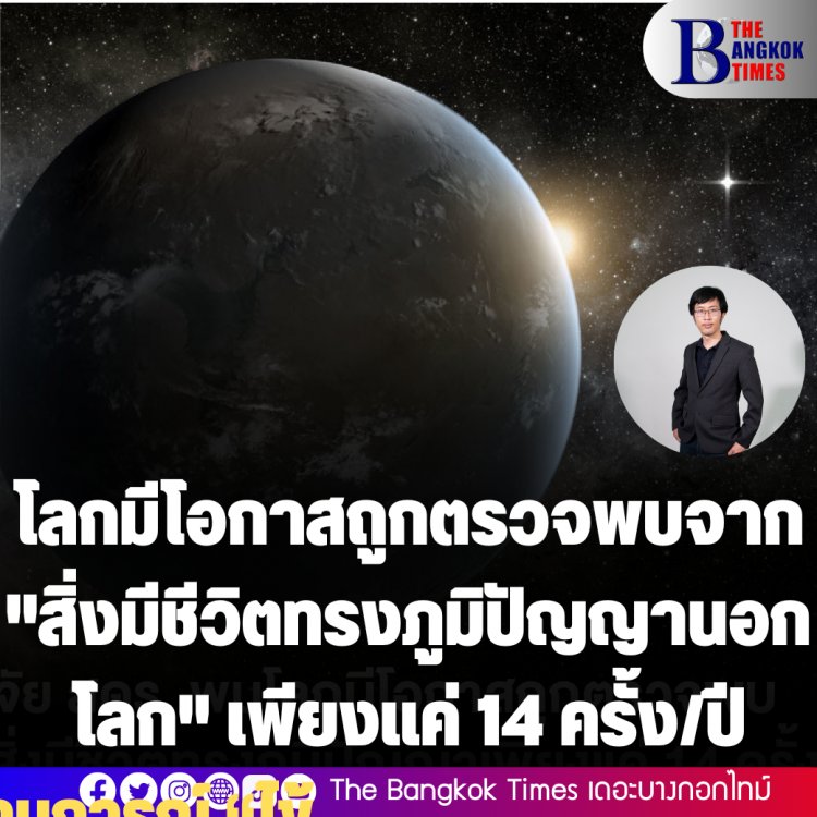 นักวิจัย สดร. พบโลกมีโอกาสถูกตรวจพบจาก "สิ่งมีชีวิตทรงภูมิปัญญานอกโลก" เพียงแค่ 14 ครั้งต่อปี