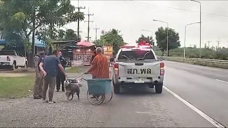 ตำรวจจับกุม"พระหนูที"นำสุนัข ไซบีเรียน ใส่รถลากออกรับทำบุญบริจาคข้อหาทารุณกรรมสัตว์ (ชมคลิป)