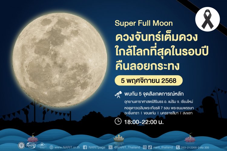 ห้ามพลาด!ชม“ซูเปอร์ฟูลมูน” ดวงจันทร์เต็มดวงใกล้โลกที่สุดในรอบปี 5 พ.ย.นี้
